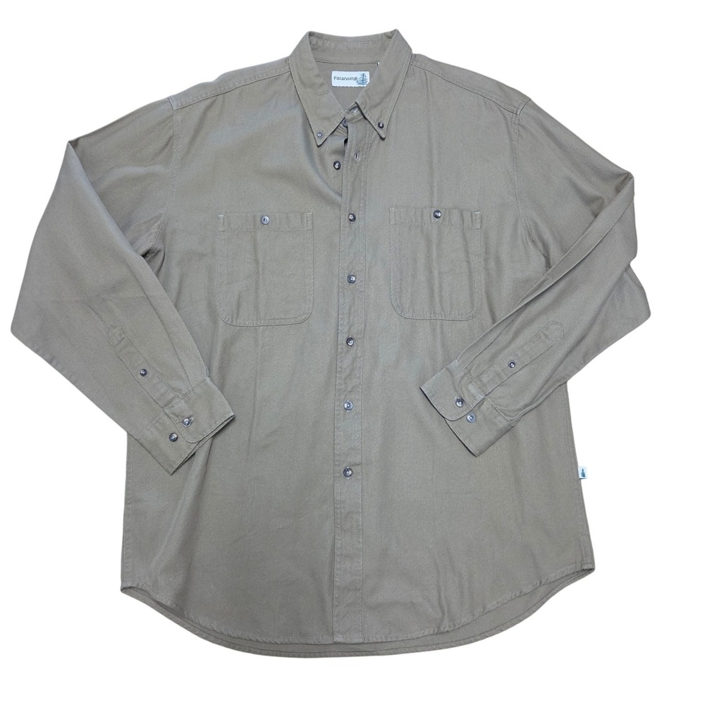 NWT 90s Fieldmaster Tan Durable Cotton Twill Button Down Shirt Size L Utility